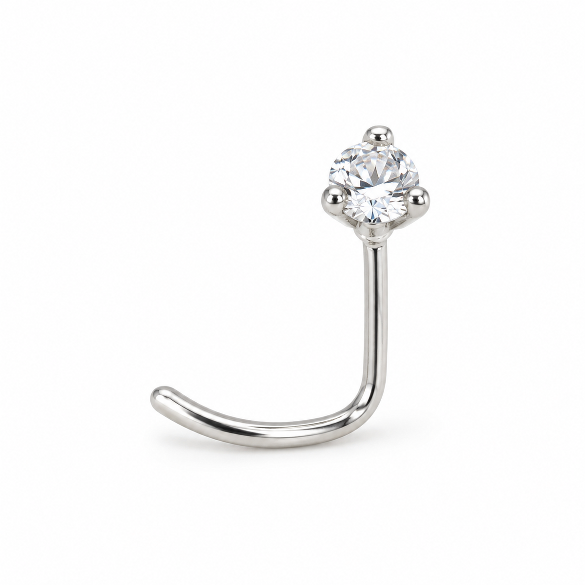 Joy Jewelry NW01 Silver Tone Round Stone nose screw pin