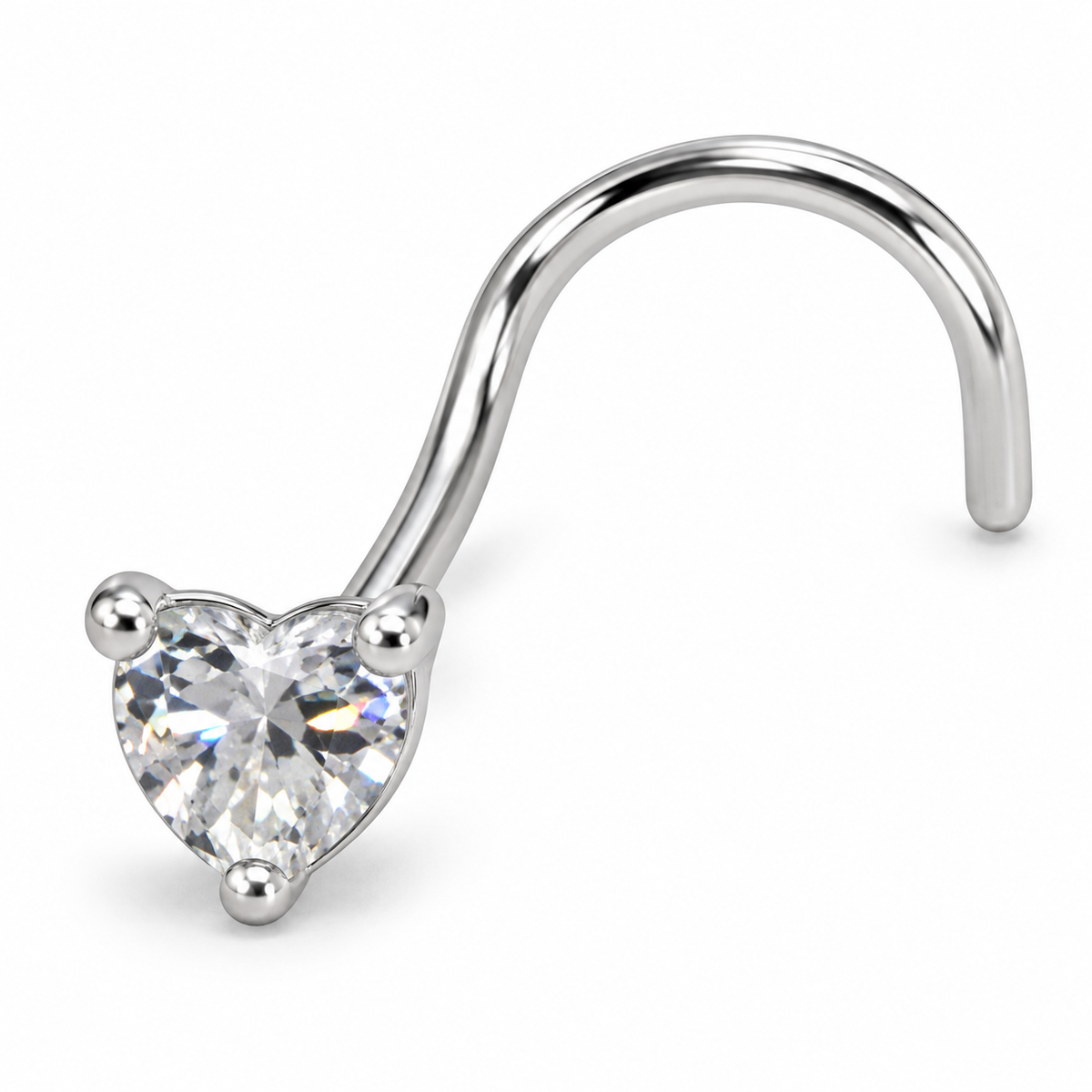 Joy Jewelry NW03 Silver Tone Heart Stone nose screw pin