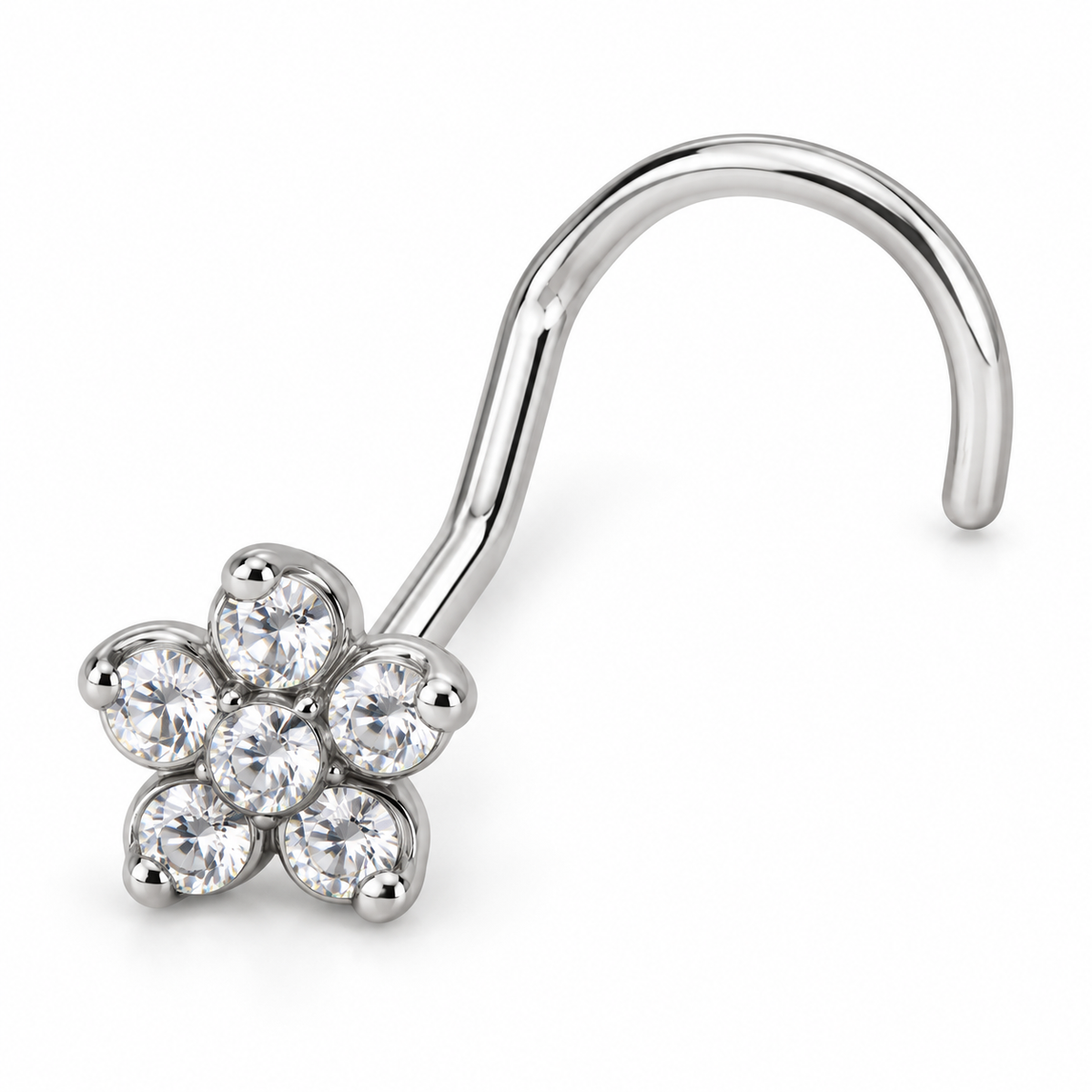 Joy Jewelry NW05 Silver Tone Stone Flower nose screw pin