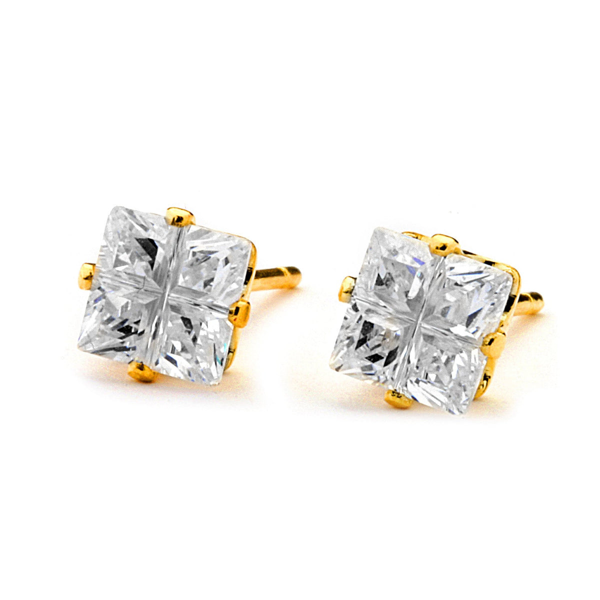 Joy Jewelry T07 gold-tone cubic zirconia princess cut stud earrings