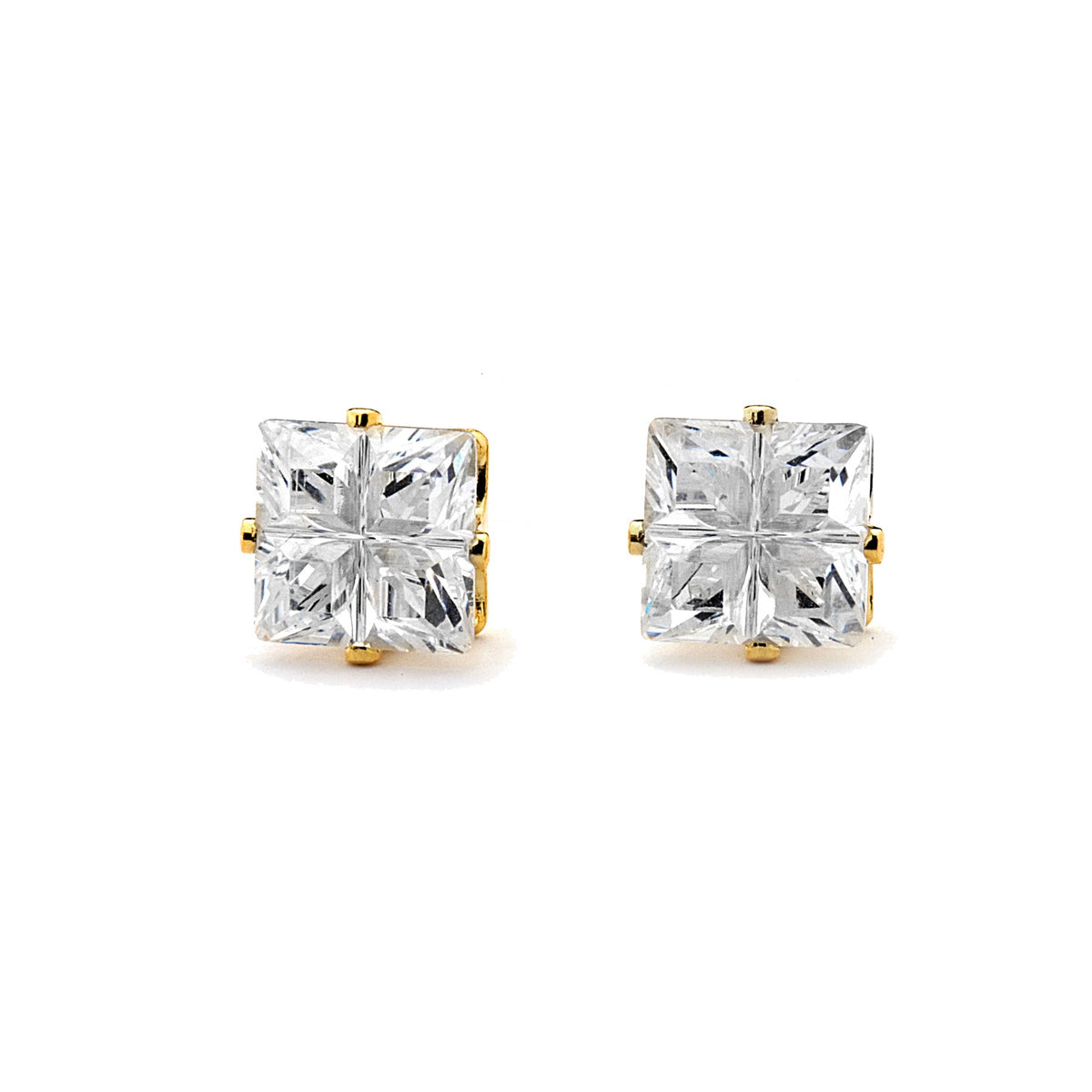 Joy Jewelry T11 gold-tone cubic zirconia princess cut stud earrings