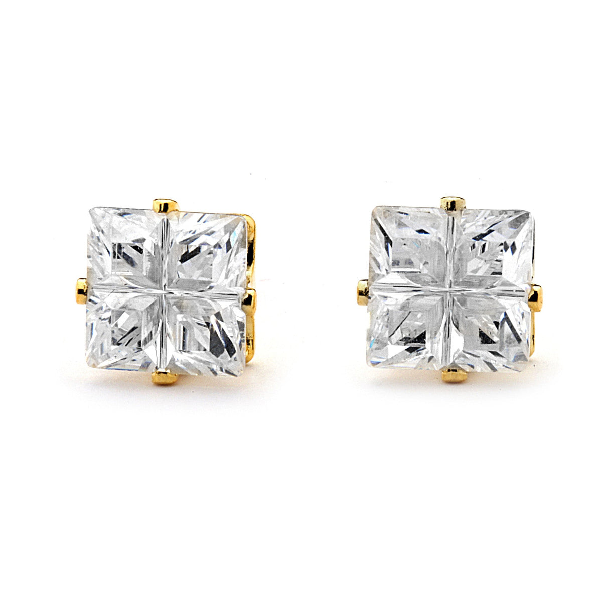 Joy Jewelry T15 gold-tone cubic zirconia princess cut stud earrings