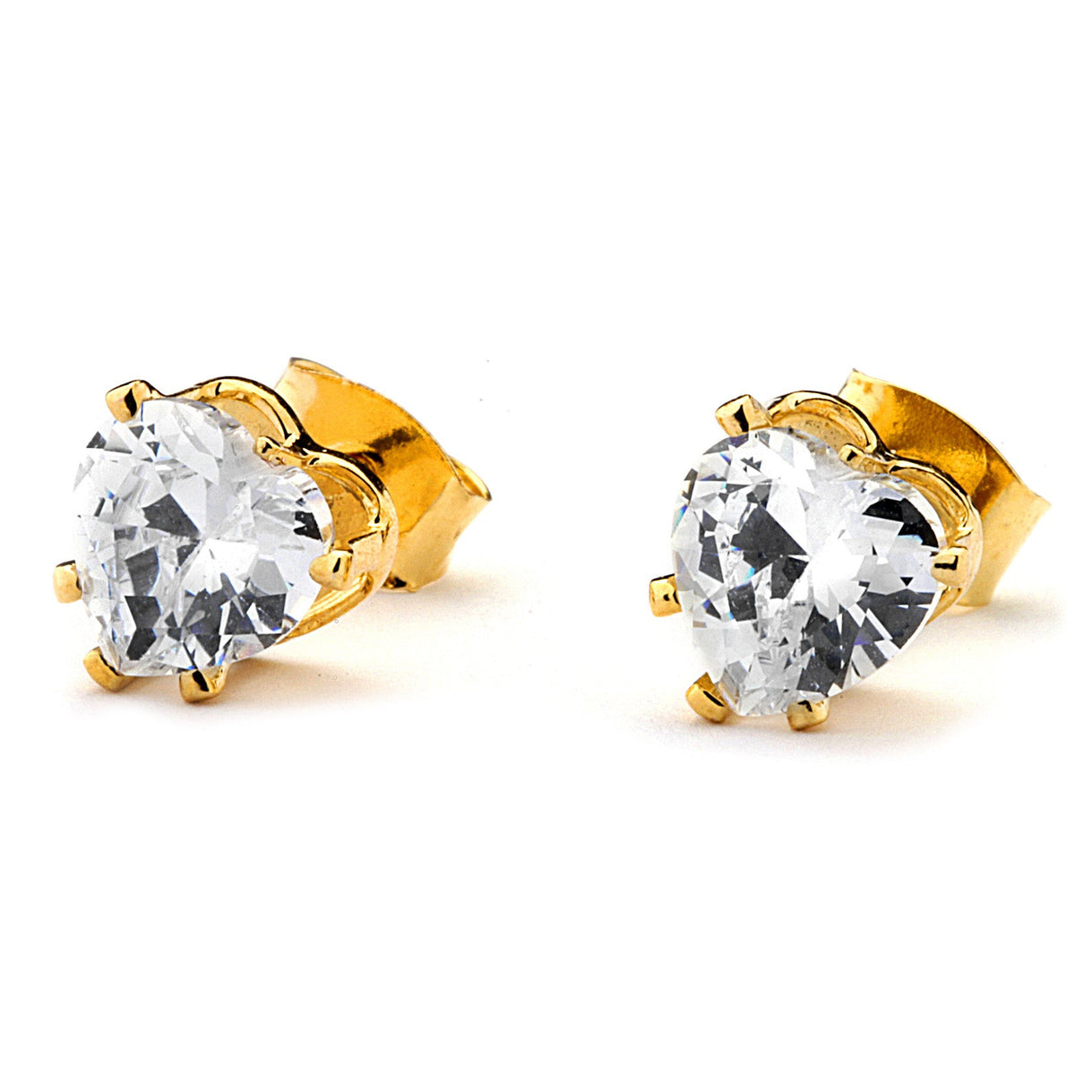 Joy Jewelry T19 gold-tone cubic zirconia heart stud earrings