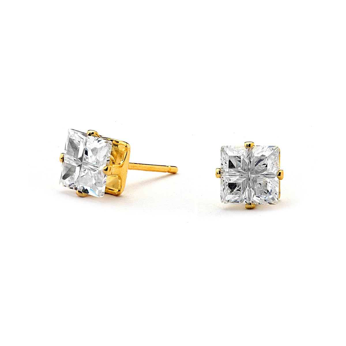 Joy Jewelry T23 gold-tone cubic zirconia princess cut stud earrings