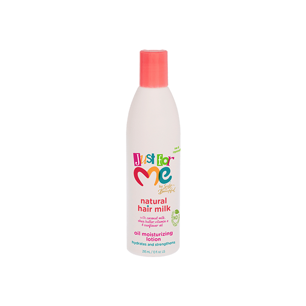 Just For Me Natural Hair Milk Oil Moisturizing Lotion bottle on a green background