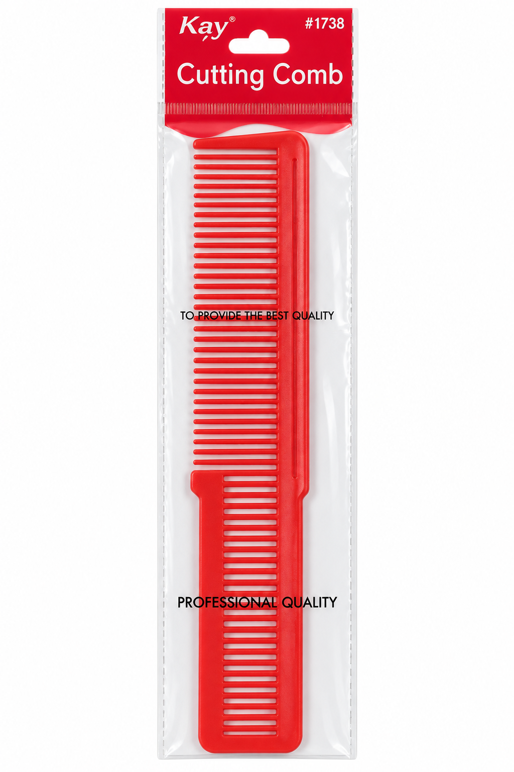 Kay #1738 Cutting Comb in red, packaged