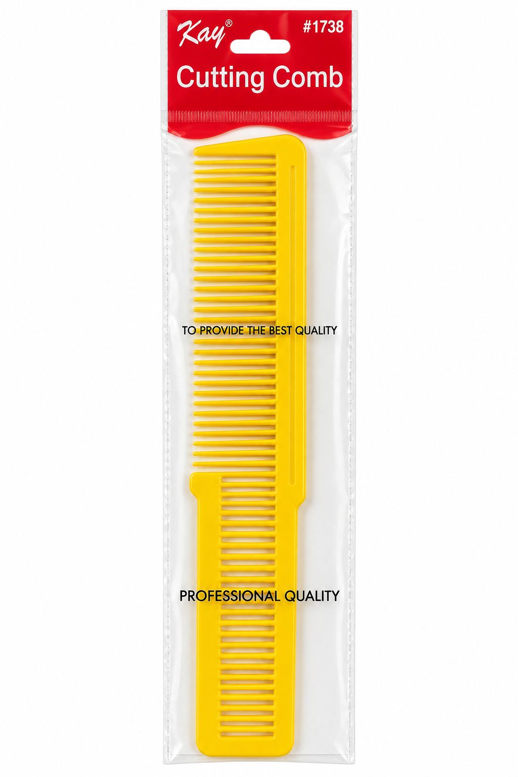 Kay #1738 Cutting Comb in yellow, packaged