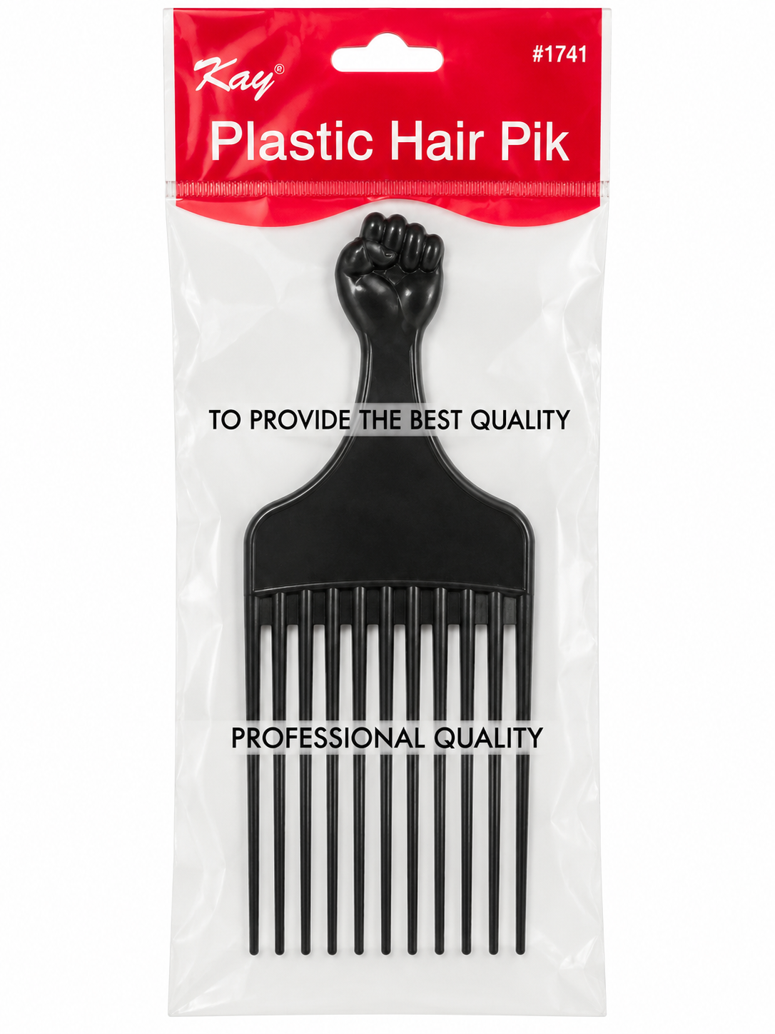Kay #1741 Plastic Hair Pik in black, packaged
