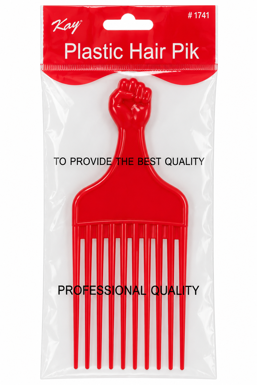 Kay #1741 Plastic Hair Pik in red, packaged