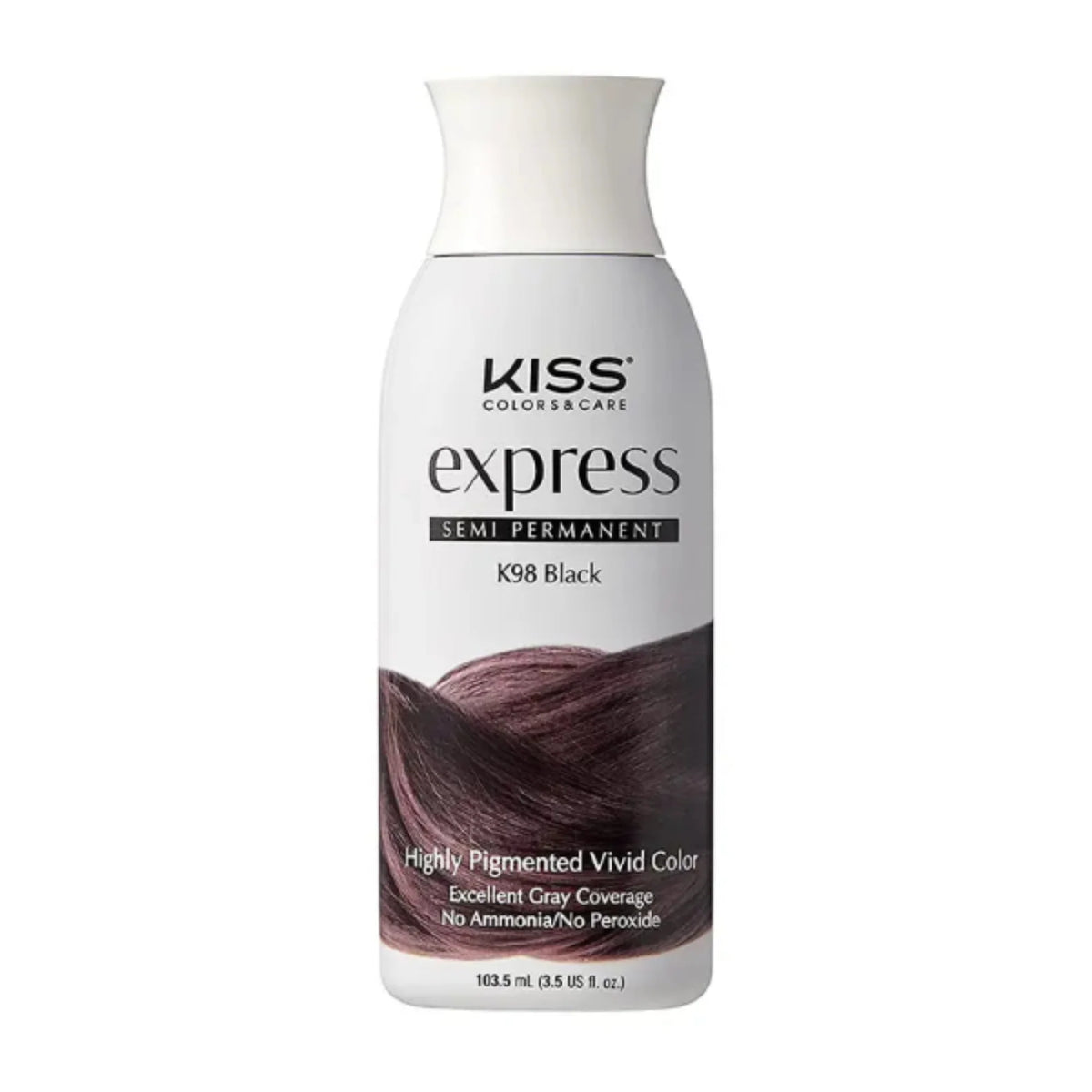 Kiss Express semi-permanent hair color bottle on a white background