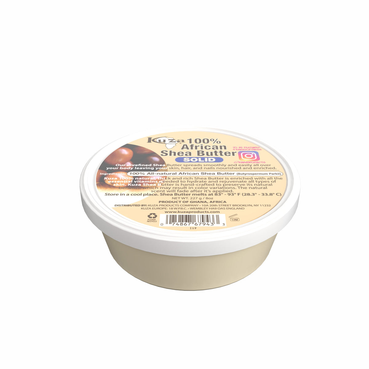 Kuza 100% African Shea Butter Solid White – 8 oz