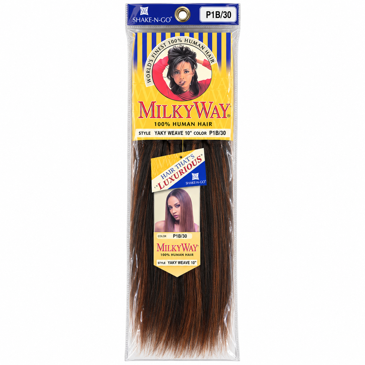 Milky Way Yaky 100% Human Hair Weave 10 inch color P1B/30 full package