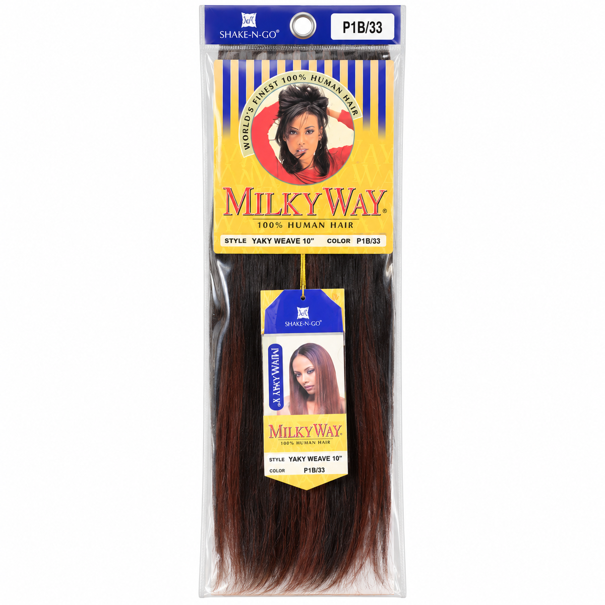 Milky Way Yaky 100% Human Hair Weave 10 inch color P1B/33 full package