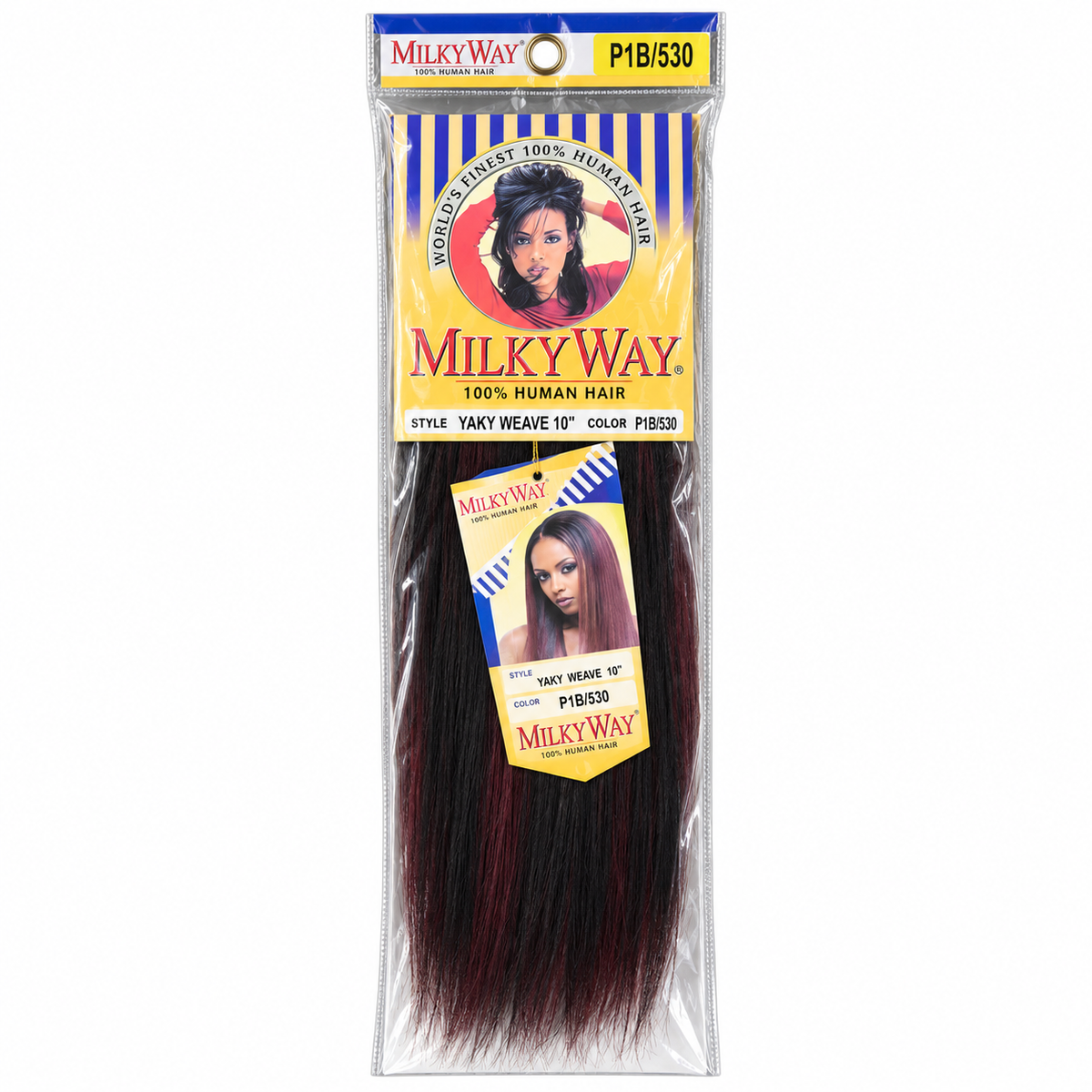 Milky Way Yaky 100% Human Hair Weave 10 inch color P1B/530 full package