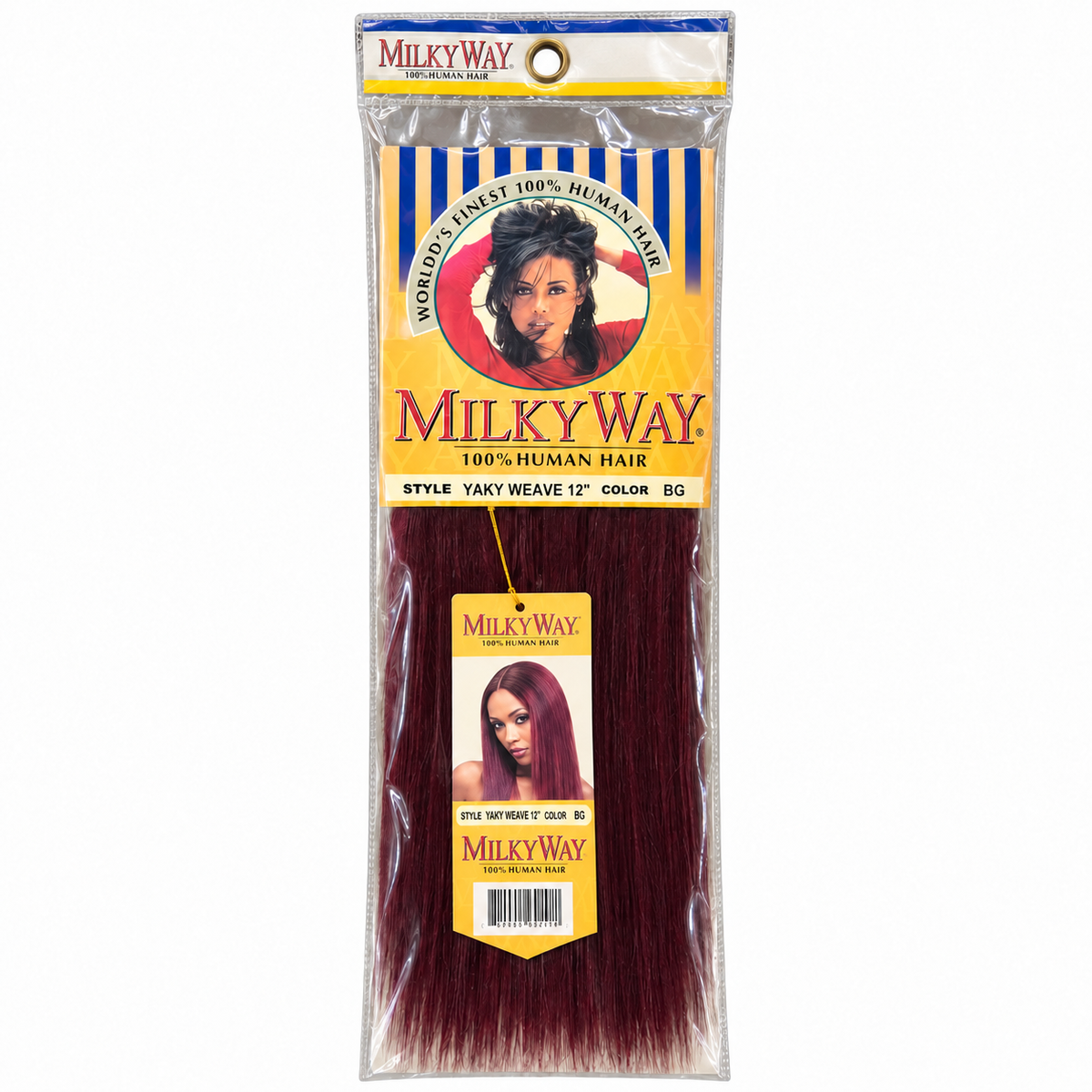 Milky Way Yaky 100% Human Hair Weave 12 inch color BG full package