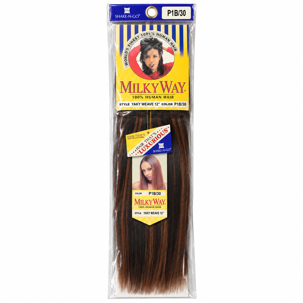 Milky Way Yaky 100% Human Hair Weave 12 inch color P1B/30 full package
