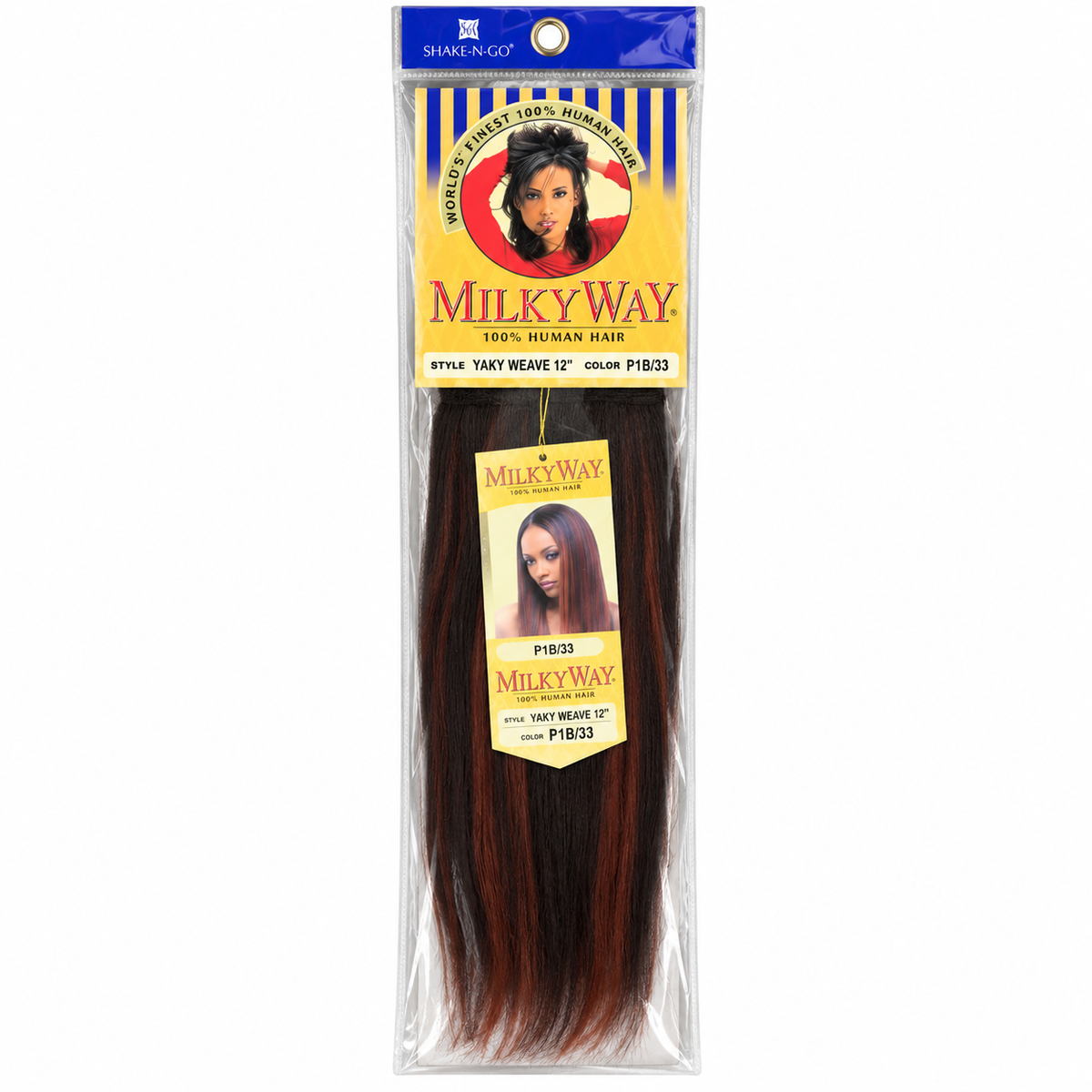 Milky Way Yaky 100% Human Hair Weave 12 inch color P1B/33 full package