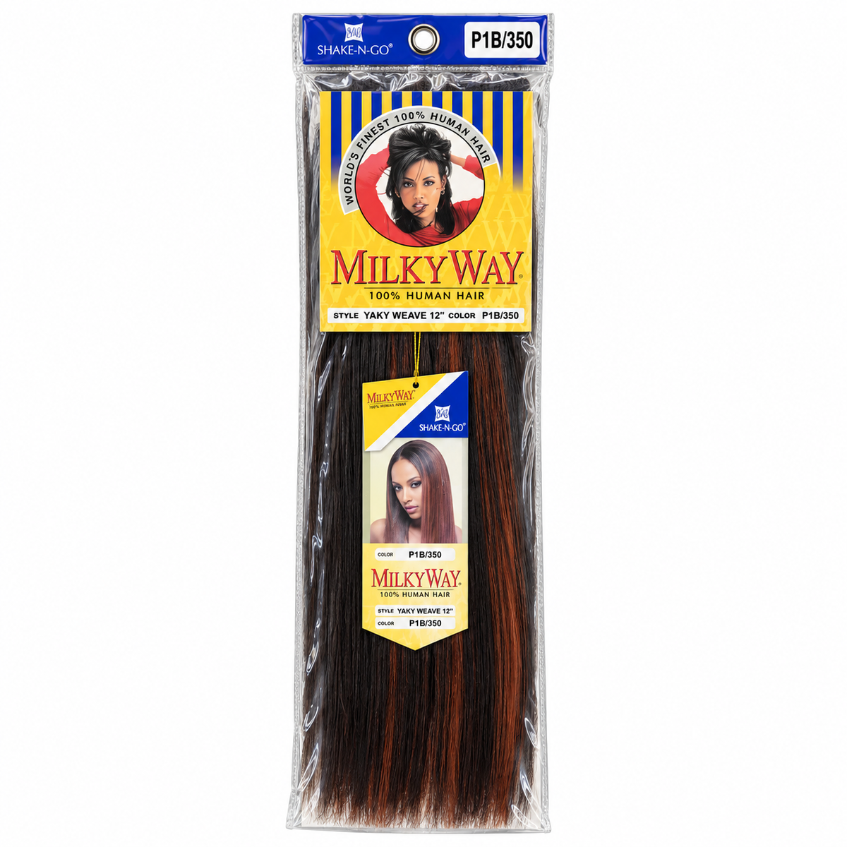Milky Way Yaky 100% Human Hair Weave 12 inch color P1B/350 full package