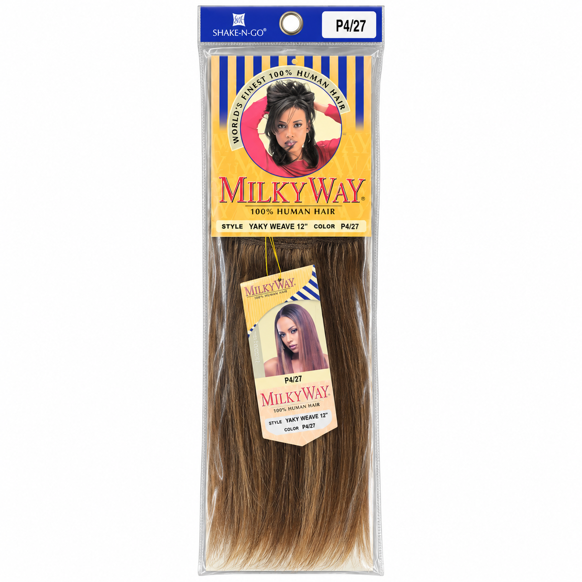 Milky Way Yaky 100% Human Hair Weave 12 inch color P4/27 full package