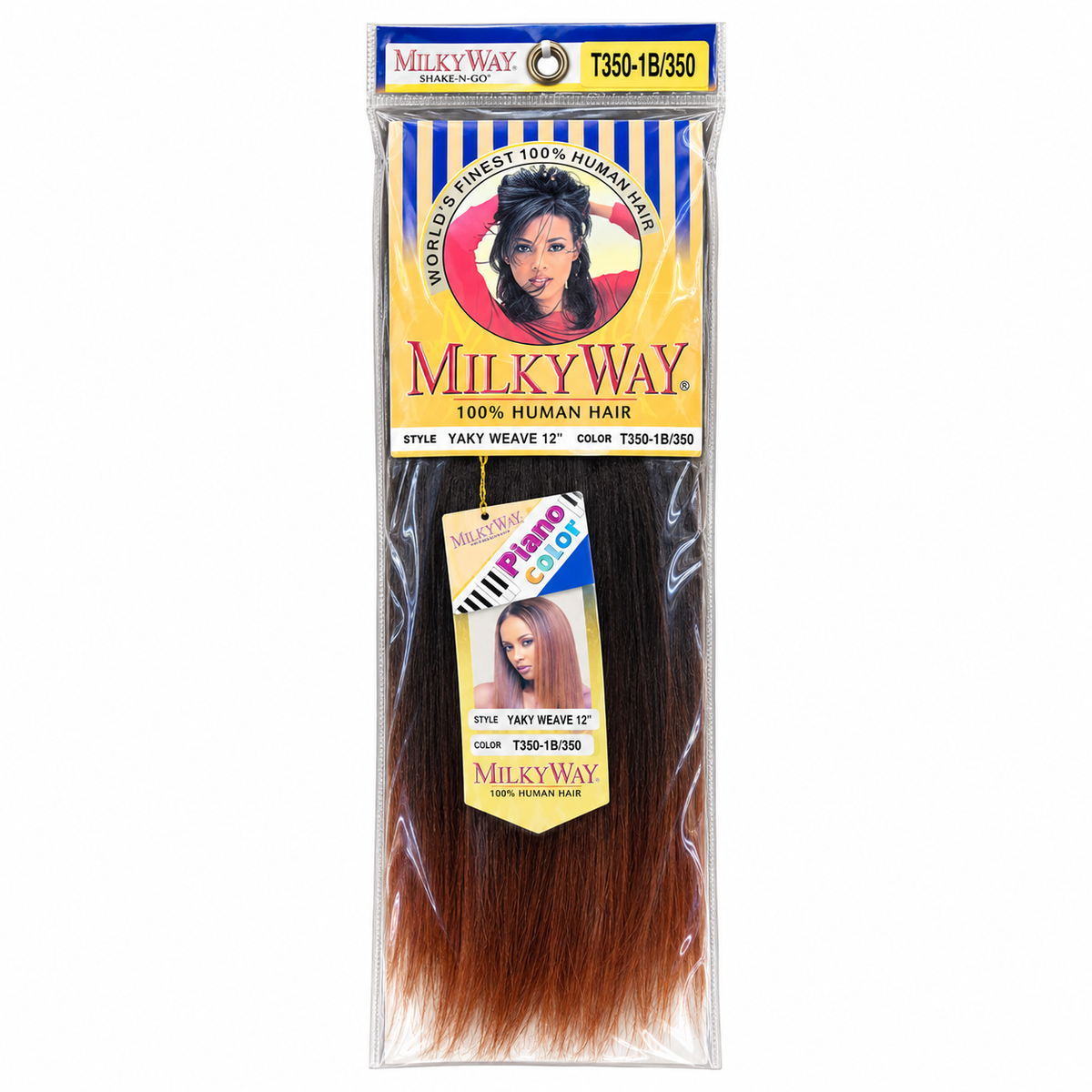 Milky Way Yaky 100% Human Hair Weave 12 inch color T350-1B/350 full package