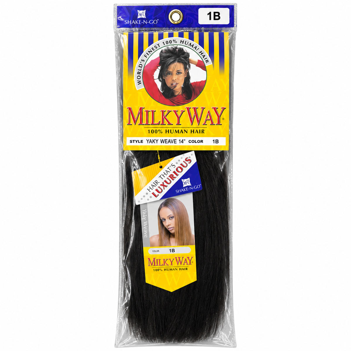 Milky Way Yaky 100% Human Hair Weave 14 inch color 1B full package