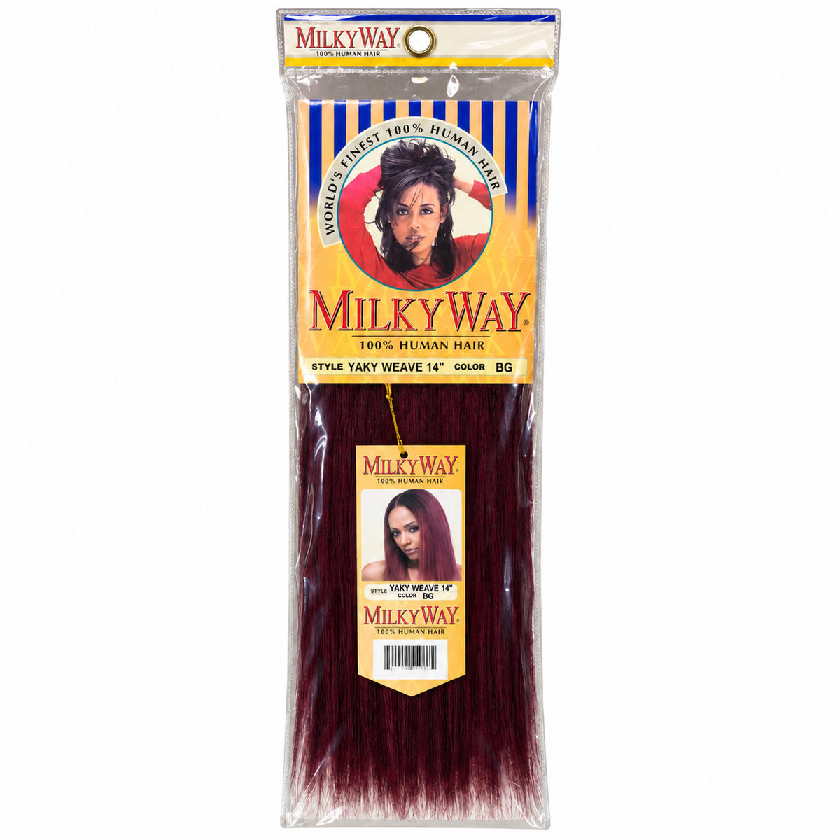 Milky Way Yaky 100% Human Hair Weave 14 inch color BG full package