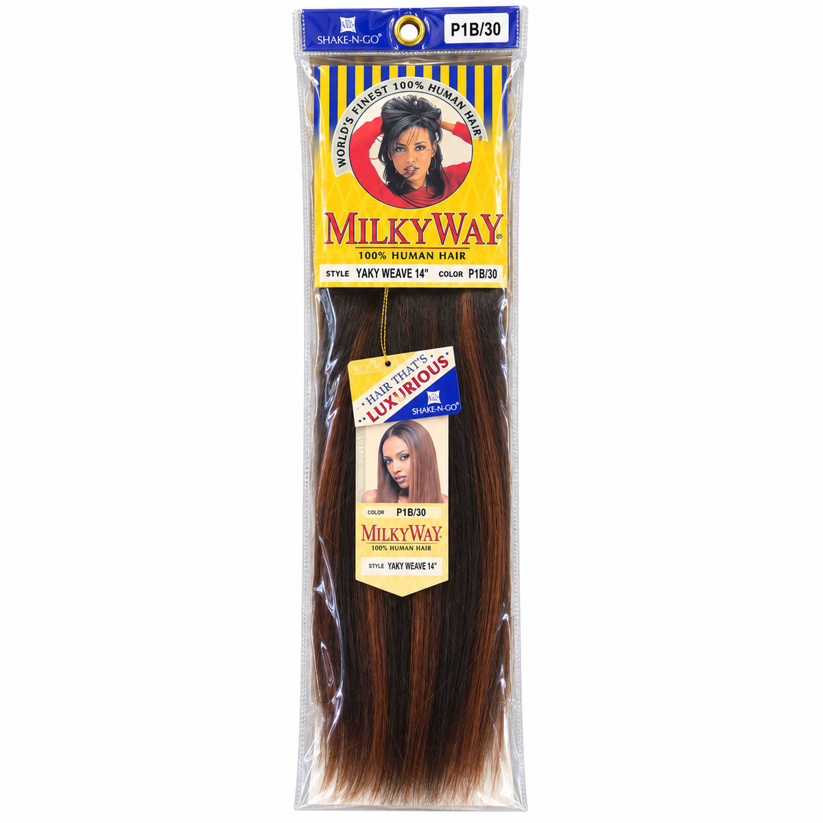 Milky Way Yaky 100% Human Hair Weave 14 inch color P1B/30 full package