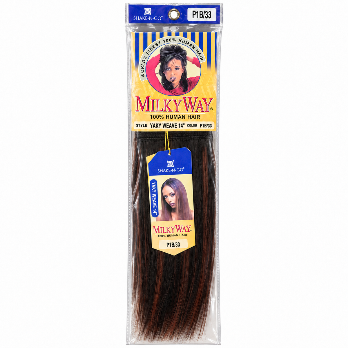 Milky Way Yaky 100% Human Hair Weave 14 inch color P1B/33 full package