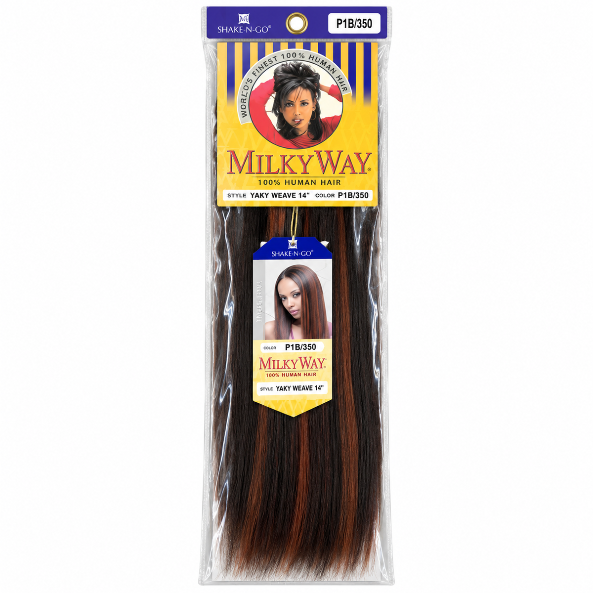 Milky Way Yaky 100% Human Hair Weave 14 inch color P1B/350 full package