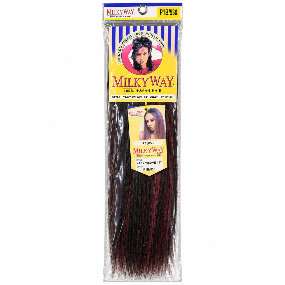 Milky Way Yaky 100% Human Hair Weave 14 inch color P1B/530 full package