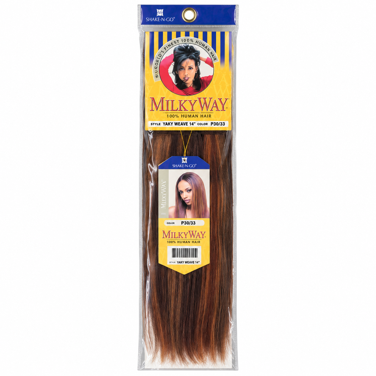 Milky Way Yaky 100% Human Hair Weave 14 inch color P30/33 full package