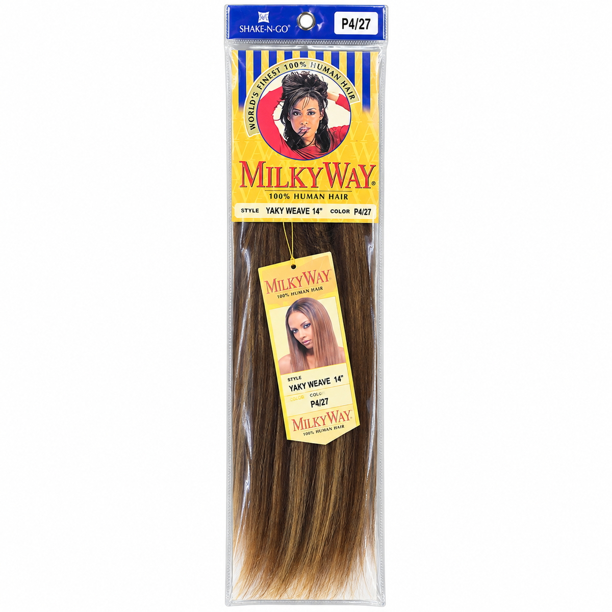 Milky Way Yaky 100% Human Hair Weave 14 inch color P4/27 full package