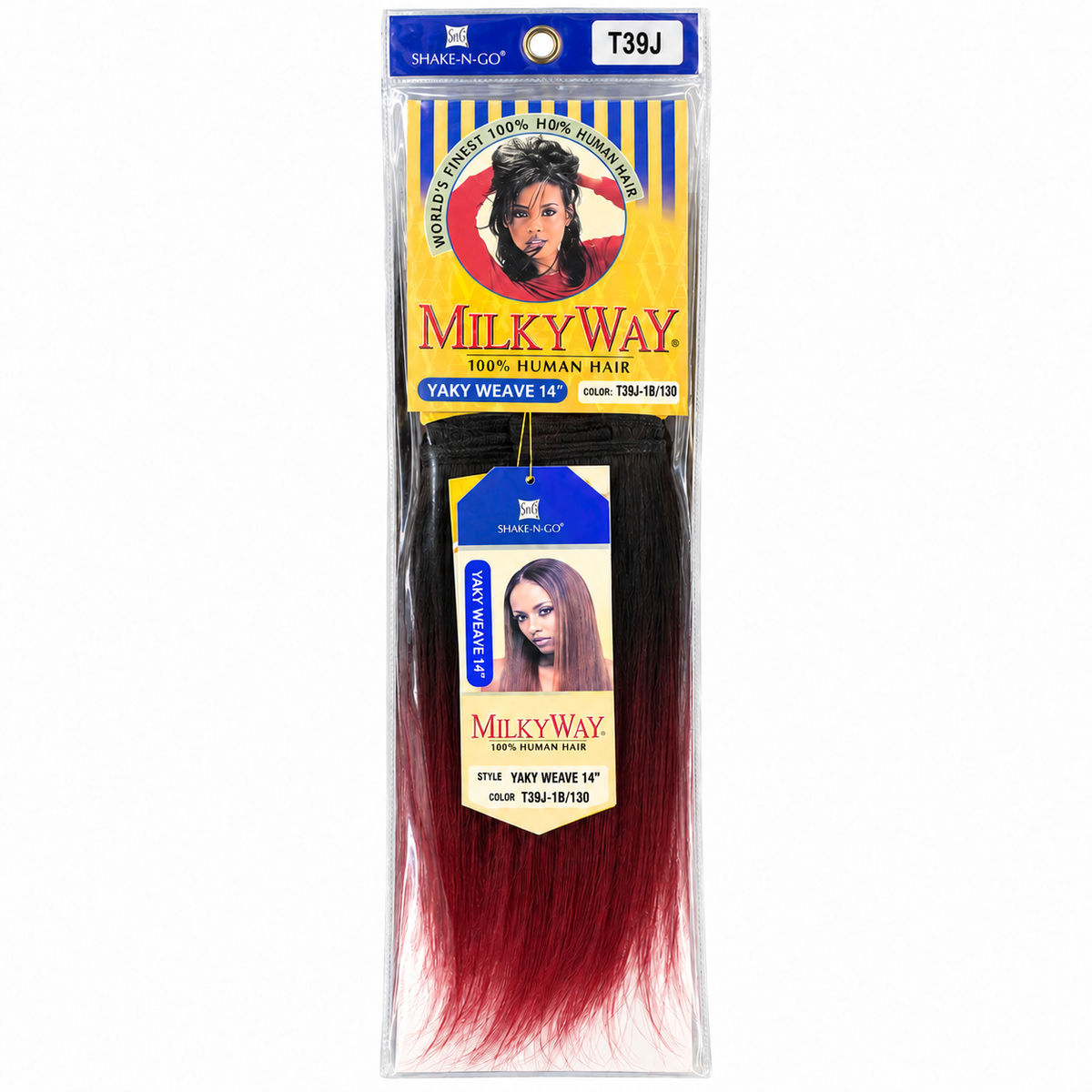 Milky Way Yaky 100% Human Hair Weave 14 inch color T39J-1B full package