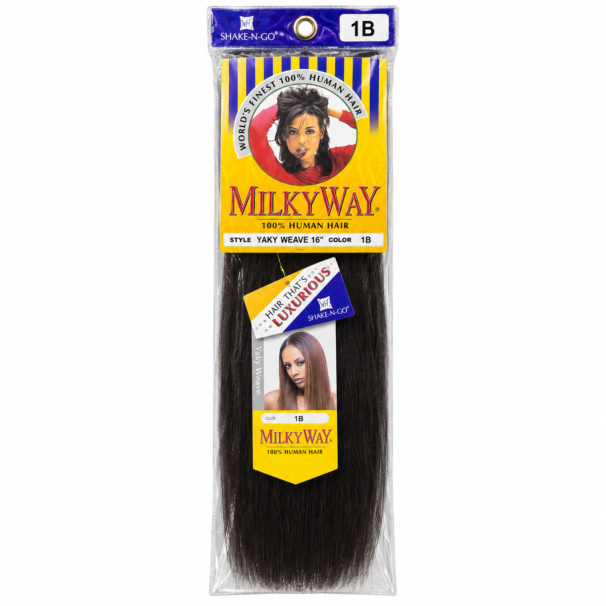 Milky Way Yaky 100% Human Hair Weave 16 inch color 1B full package