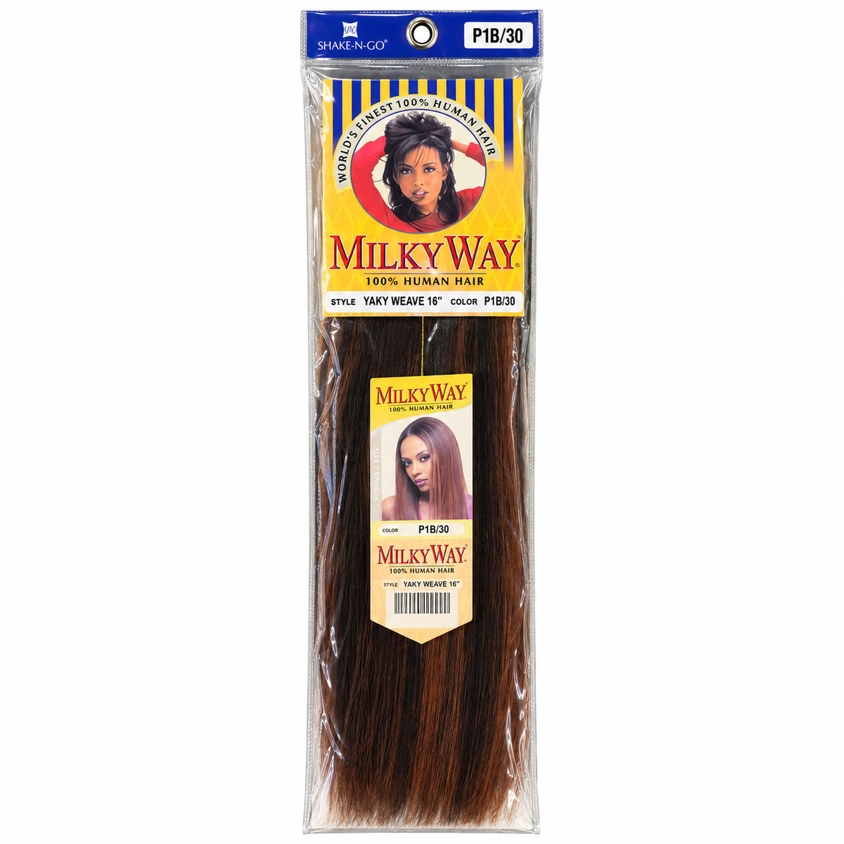 Milky Way Yaky 100% Human Hair Weave 16 inch color P1B/30 full package