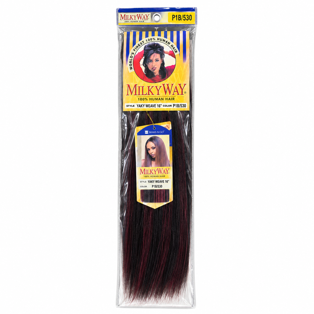 Milky Way Yaky 100% Human Hair Weave 16 inch color P1B/530 full package