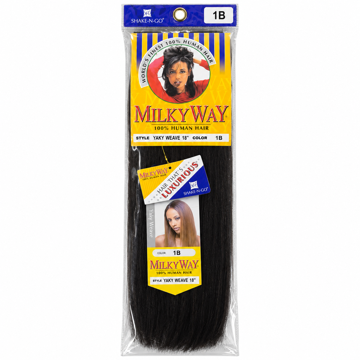 Milky Way Yaky 100% Human Hair Weave 18 inch color 1B full package