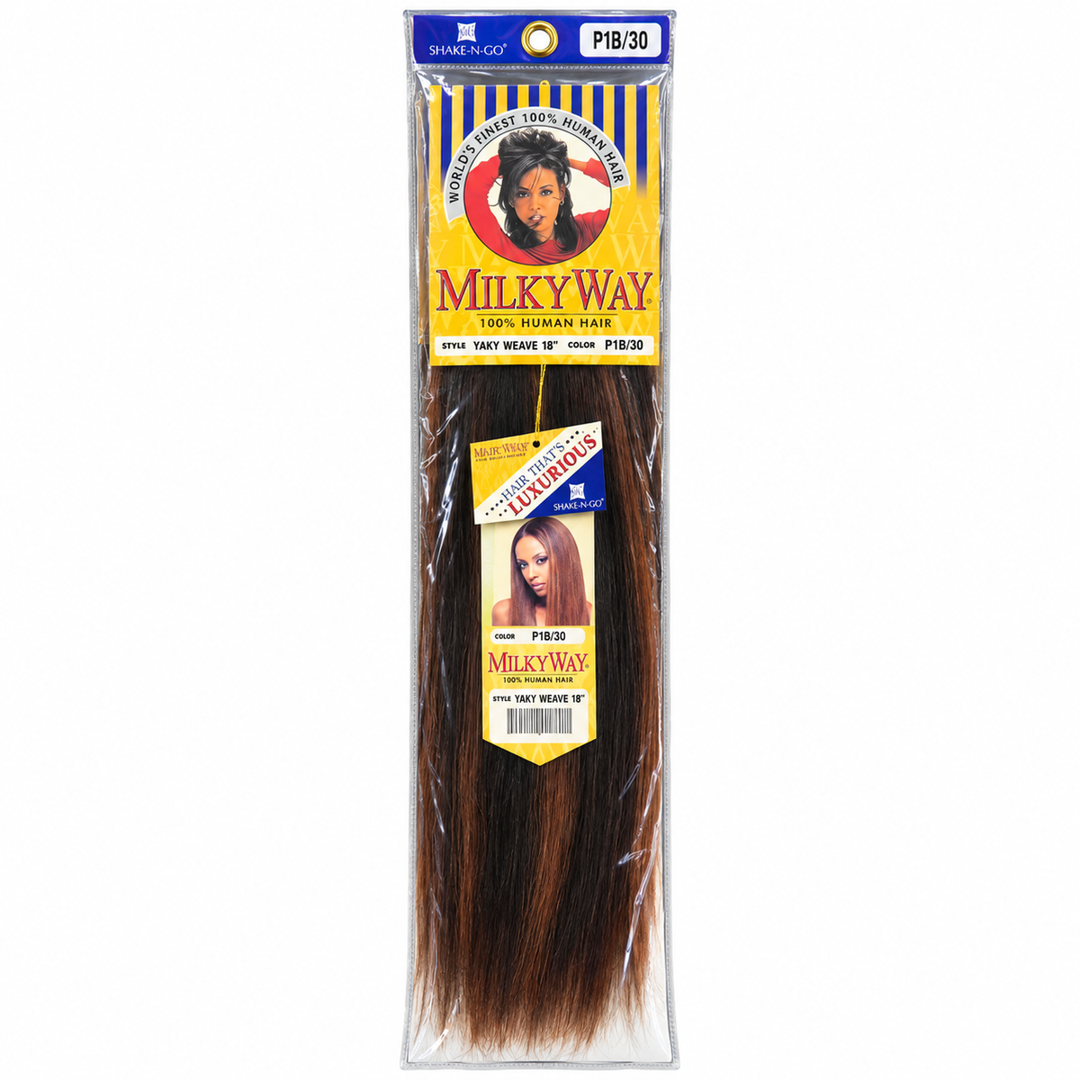 Milky Way Yaky 100% Human Hair Weave 18 inch color P1B/30 full package