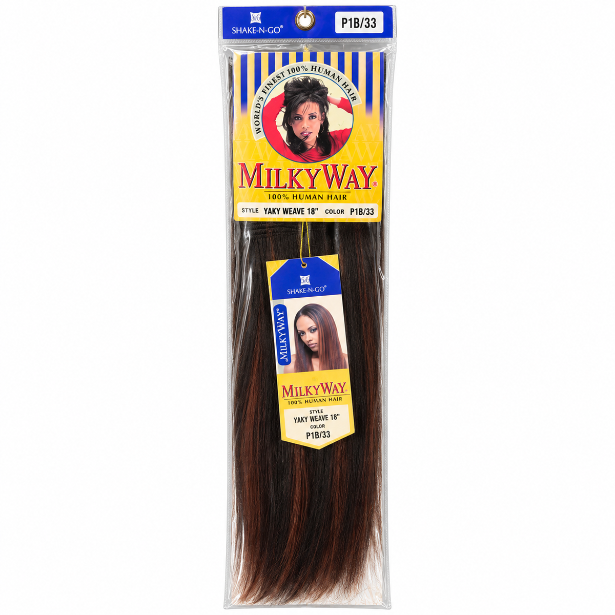 Milky Way Yaky 100% Human Hair Weave 18 inch color P1B/33 full package