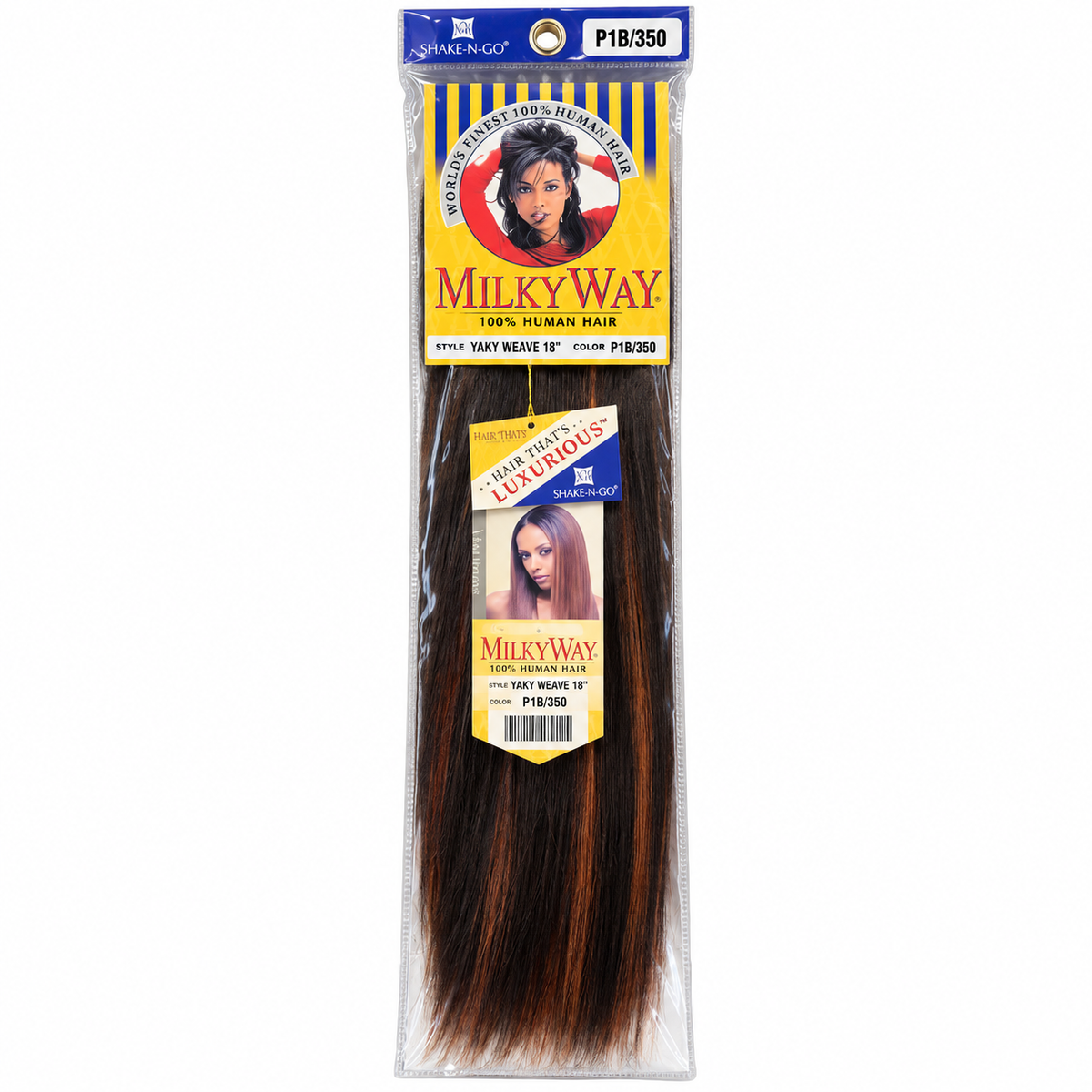 Milky Way Yaky 100% Human Hair Weave 18 inch color P1B/350 full package