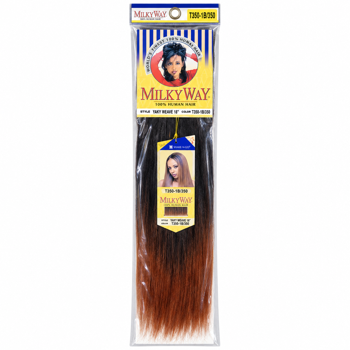 Milky Way Yaky 100% Human Hair Weave 18 inch color T350-1B/350 full package