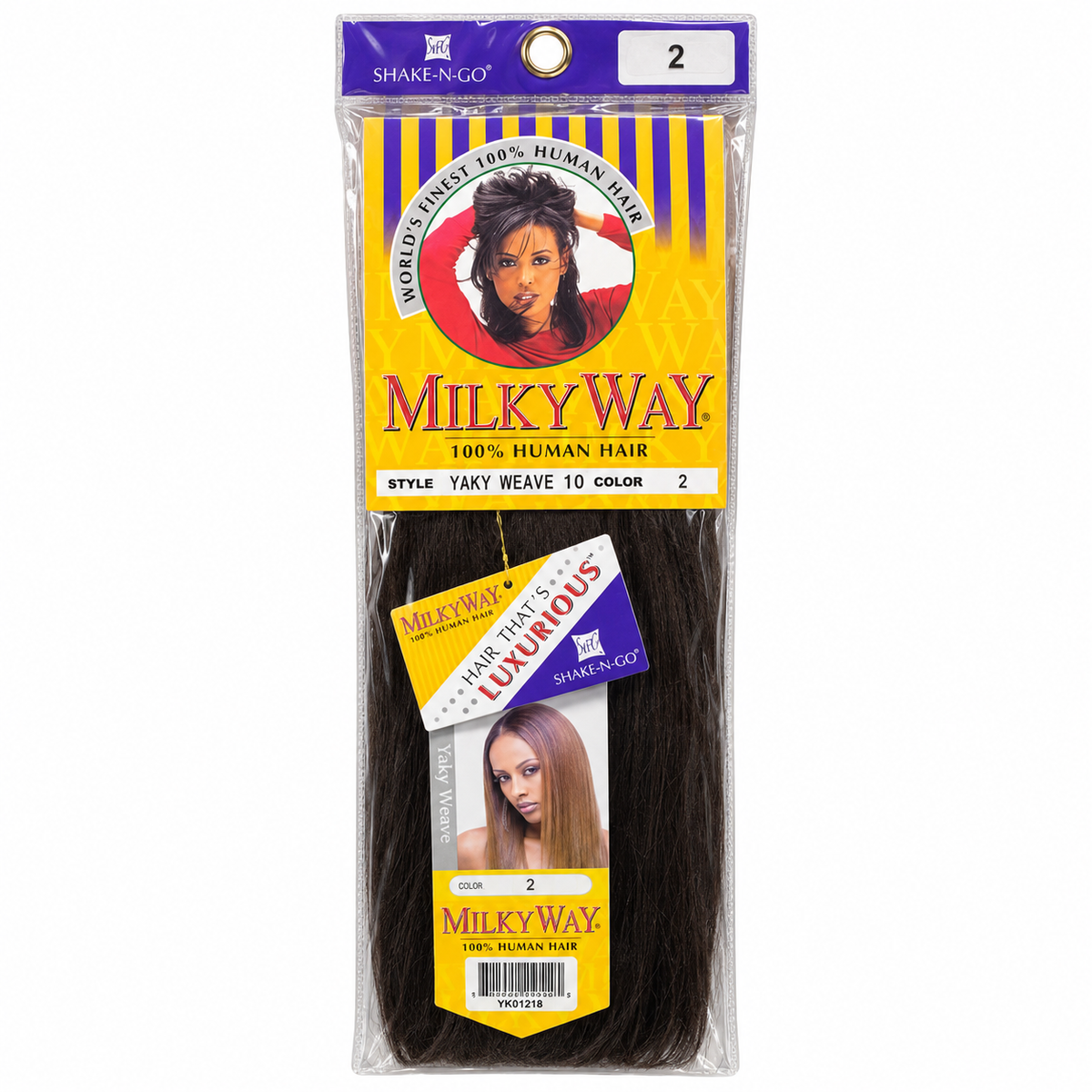 Milky Way Yaky 100% Human Hair Weave retail package — 10 inches, color 2