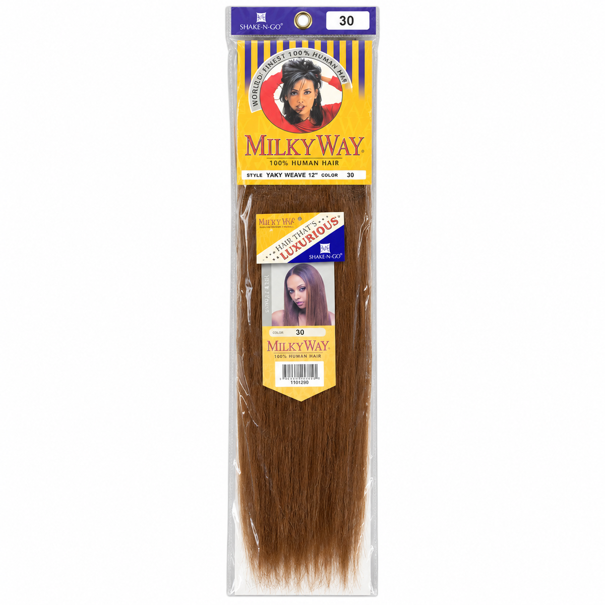 Milky Way Yaky 100% Human Hair Weave retail package — 12 inches, color 30