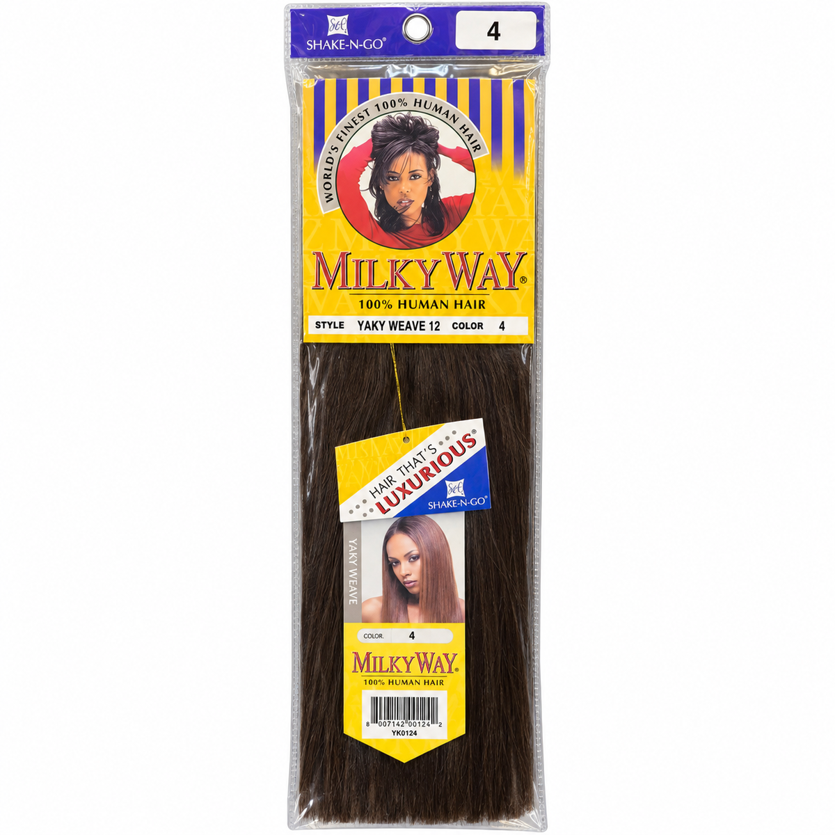 Milky Way Yaky 100% Human Hair Weave retail package — 12 inches, color 4