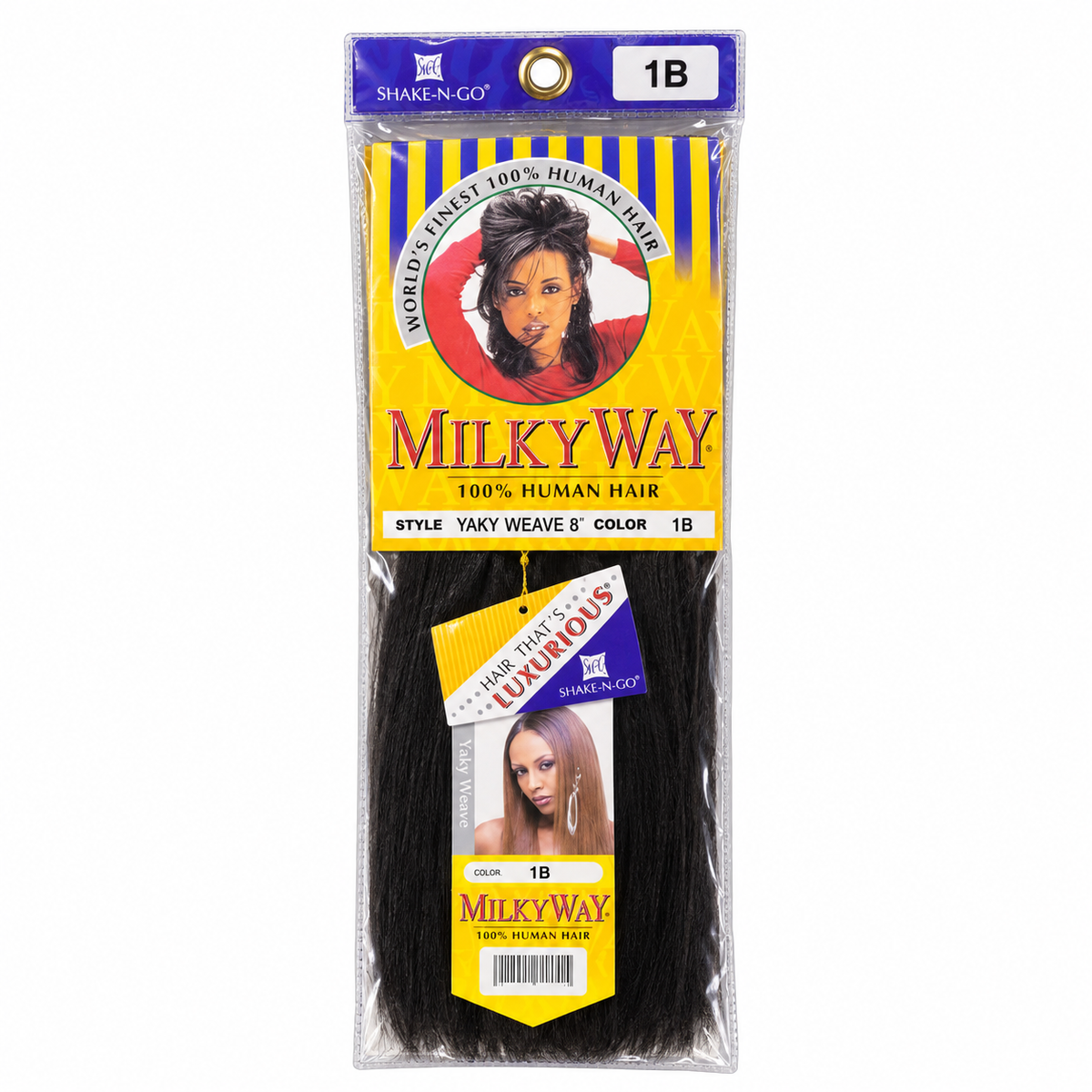 Milky Way Yaky 100% Human Hair Weave — 8 inch, color 1B, full retail package