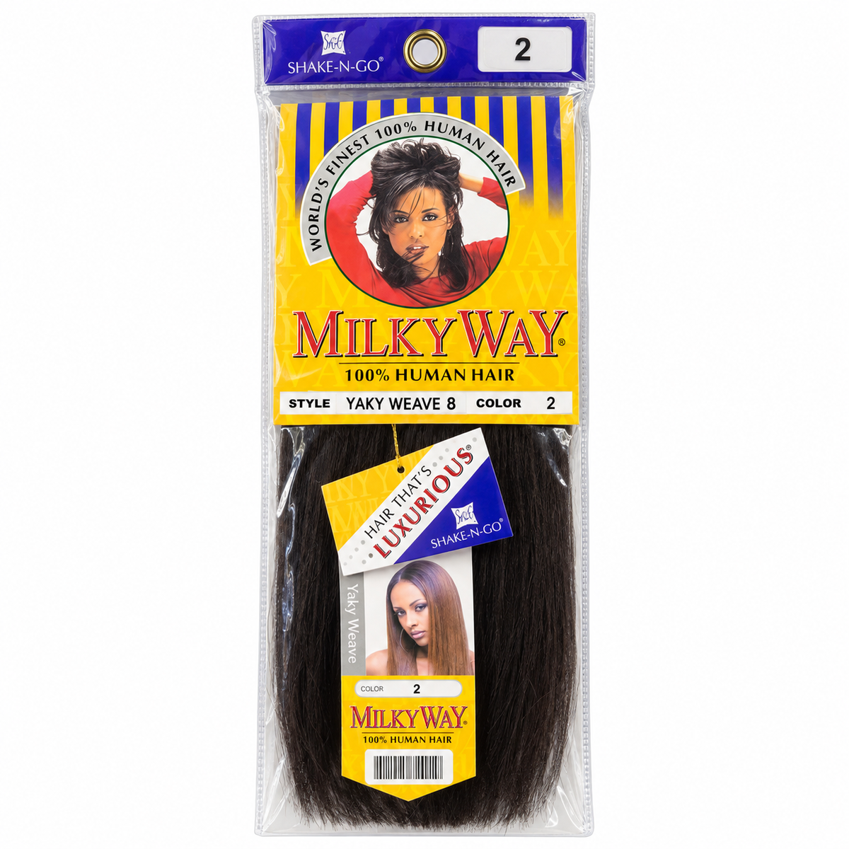 Milky Way Yaky 100% Human Hair Weave — 8 inch, color 2, full retail package