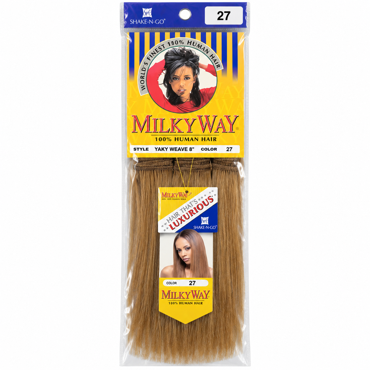 Milky Way Yaky 100% Human Hair Weave 8 inch color 27 full package
