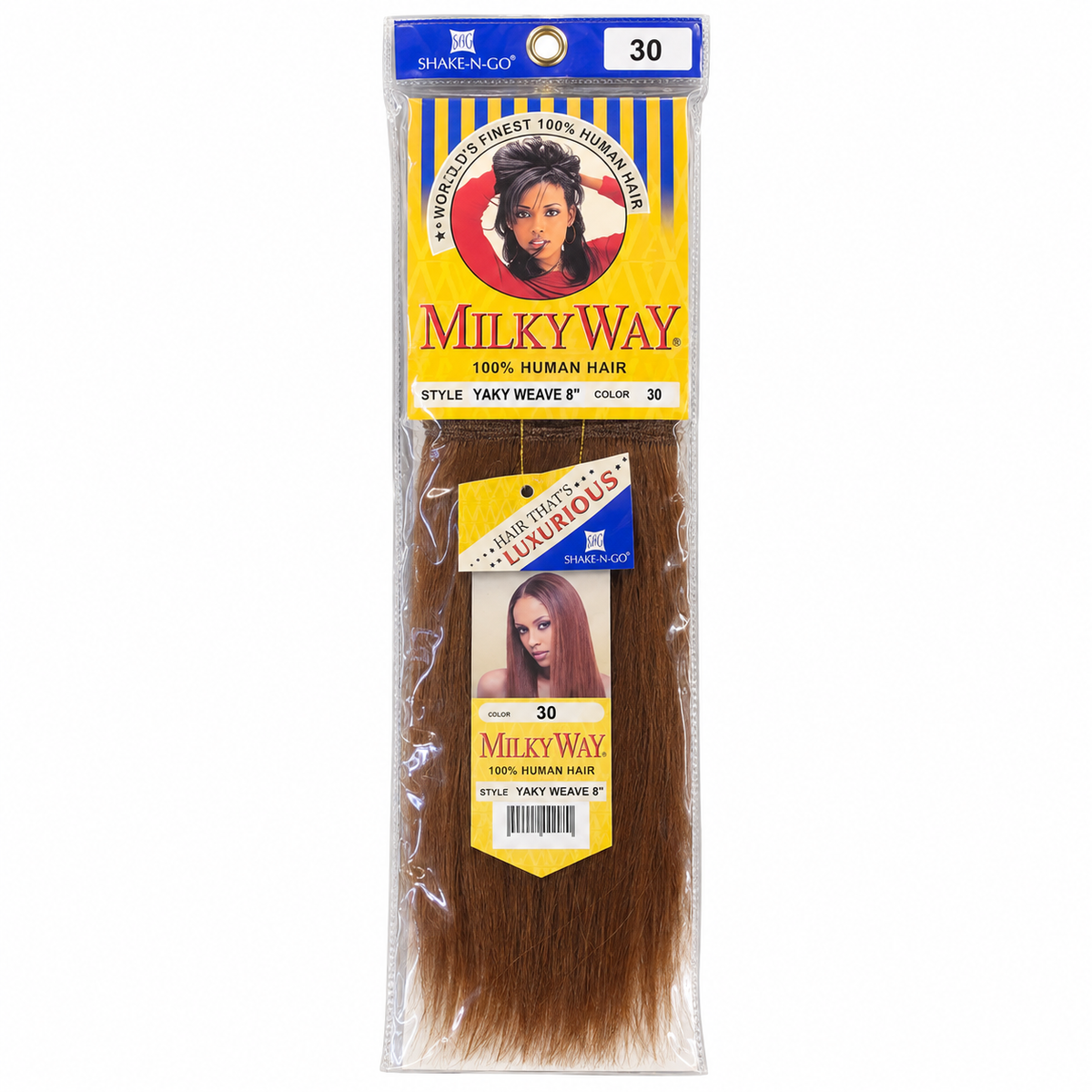 Milky Way Yaky 100% Human Hair Weave — 8 inch, color 30, full retail package