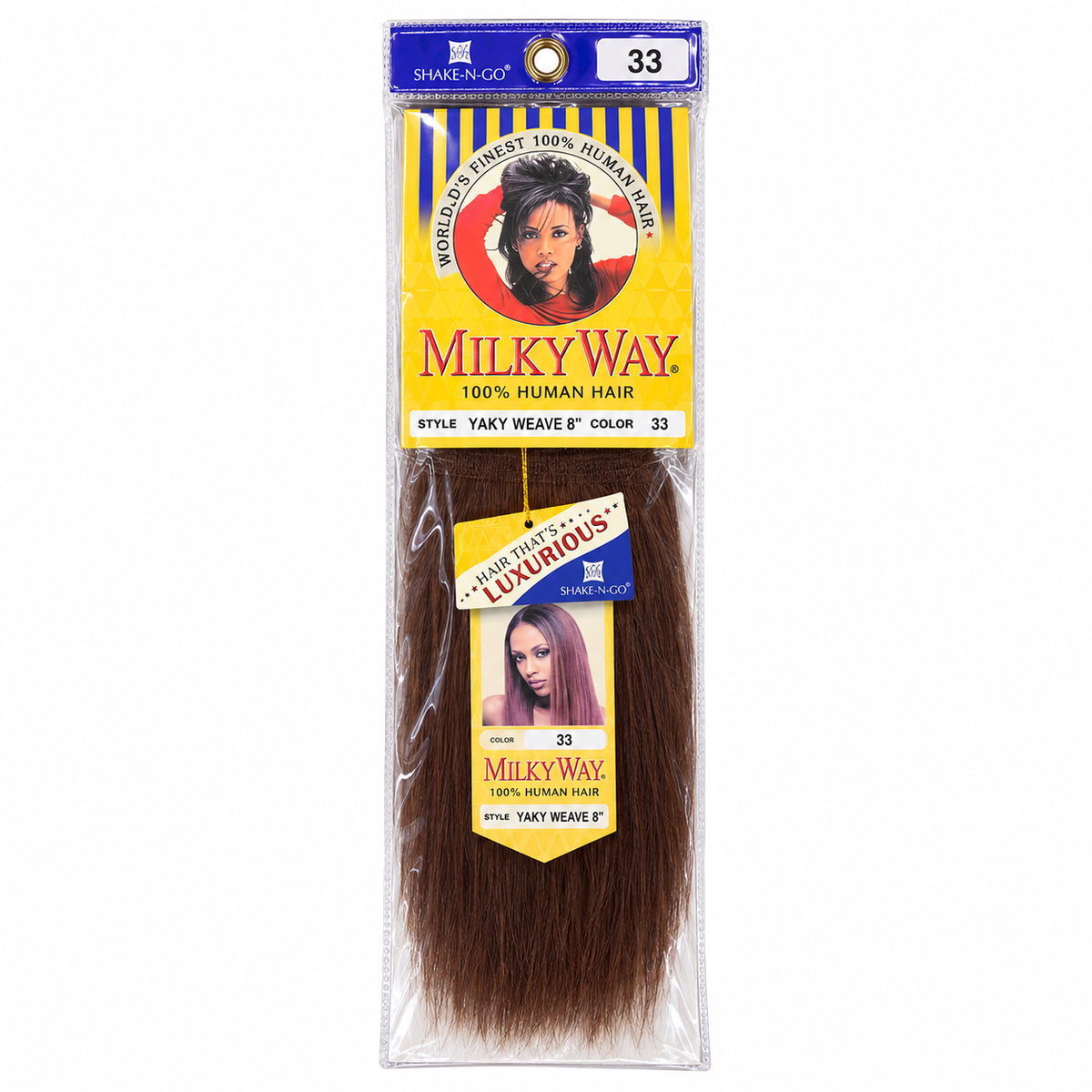 Milky Way Yaky 100% Human Hair Weave 8 inch color 33 full package