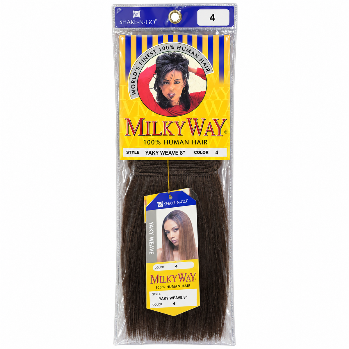 Milky Way Yaky 100% Human Hair Weave 8 inch color 4 full package